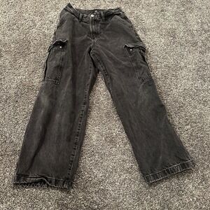 H&M Pants Mens 28 Black Baggy Fit Cargo Jeans Utility Streetwear Skater 90s